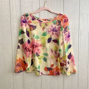 Threads For Thought Angelique Silk Top Fawn Yellow Sheer Floral XS NWT